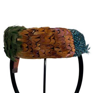 Vibrant Multicolor Pheasant Peacock Feathered Halo Wreath Band Church Derby Hat